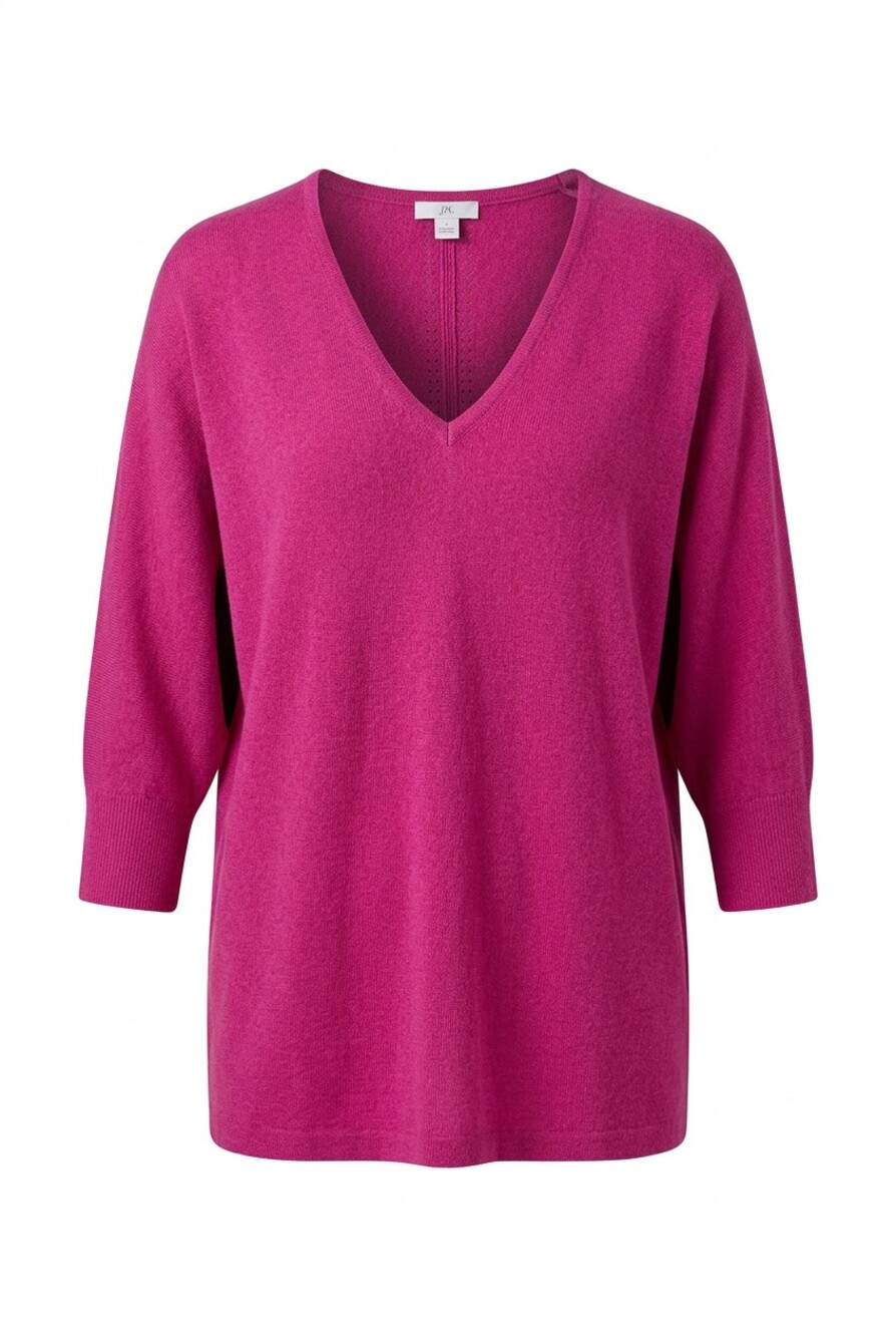 J Jill Pink Pullover Sweater Medium V-Neck, Linen Blend, size M - Pink / Medium